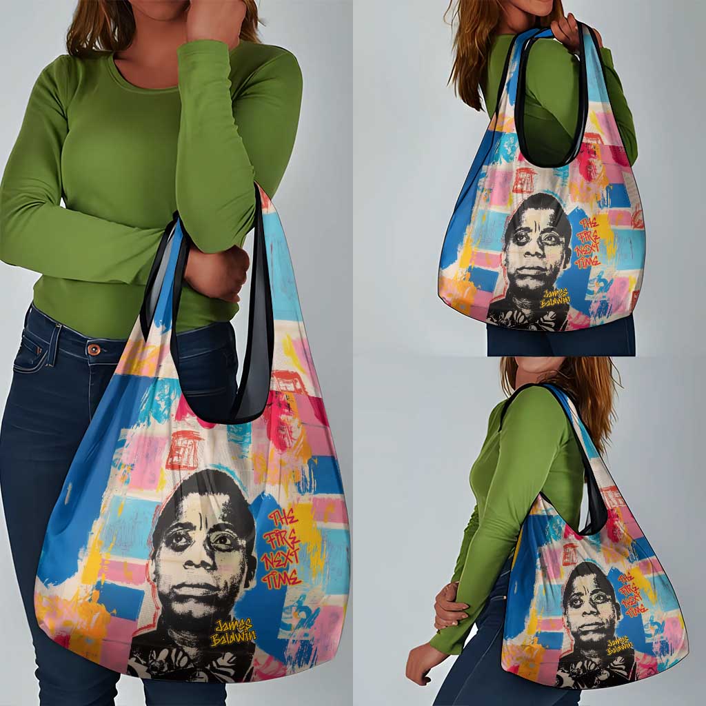 James Baldwin Grocery Bag Colorful Graffiti Style Portrait The Fire Next Time Text Bold Civil Rights Tribute - African Pride