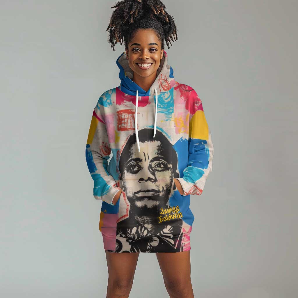 James Baldwin Hoodie Dress Colorful Graffiti Style Portrait The Fire Next Time Text Bold Civil Rights Tribute - African Pride