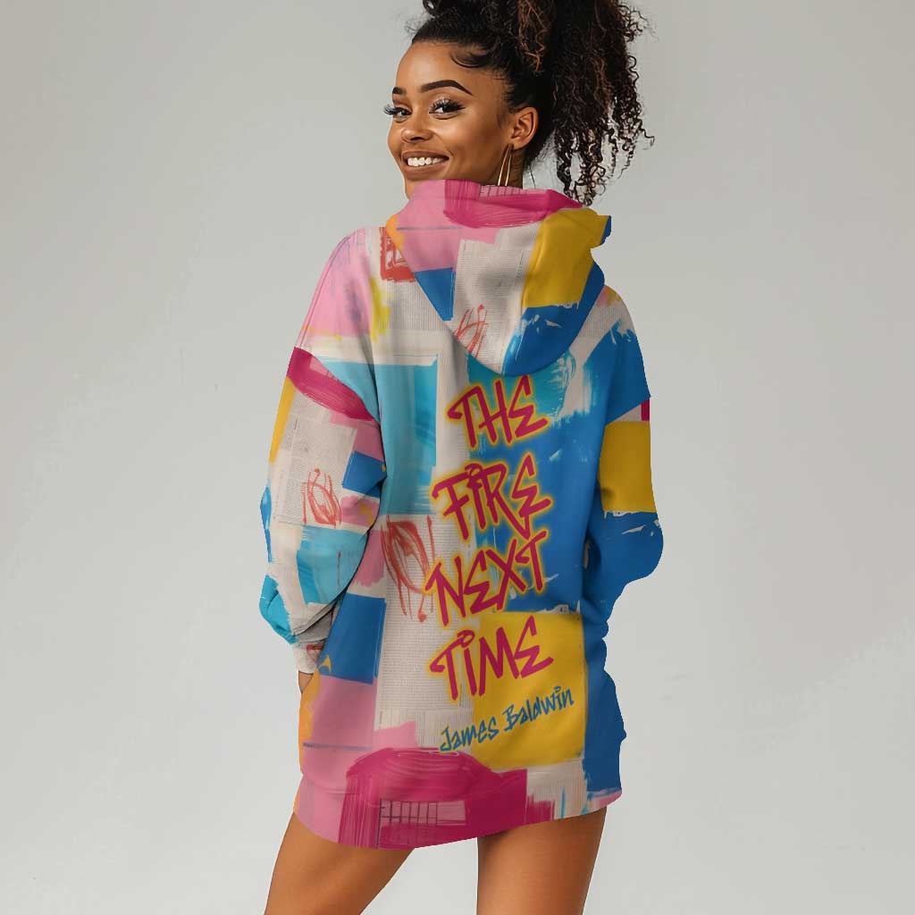 James Baldwin Hoodie Dress Colorful Graffiti Style Portrait The Fire Next Time Text Bold Civil Rights Tribute - African Pride