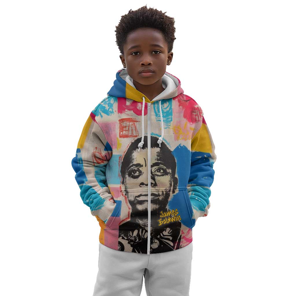 James Baldwin Kid Hoodie Colorful Graffiti Style Portrait The Fire Next Time Text Bold Civil Rights Tribute - African Pride