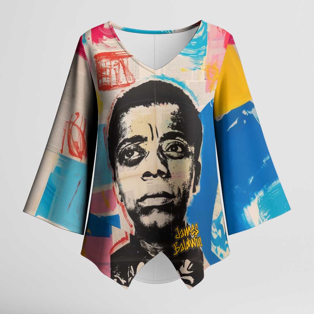 James Baldwin Kimono Sleeve Blouse Colorful Graffiti Style Portrait The Fire Next Time Text Bold Civil Rights Tribute - African Pride