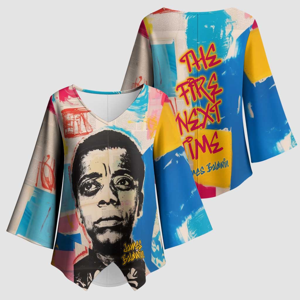 James Baldwin Kimono Sleeve Blouse Colorful Graffiti Style Portrait The Fire Next Time Text Bold Civil Rights Tribute - African Pride