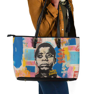 James Baldwin Leather Tote Bag Colorful Graffiti Style Portrait The Fire Next Time Text Bold Civil Rights Tribute - African Pride