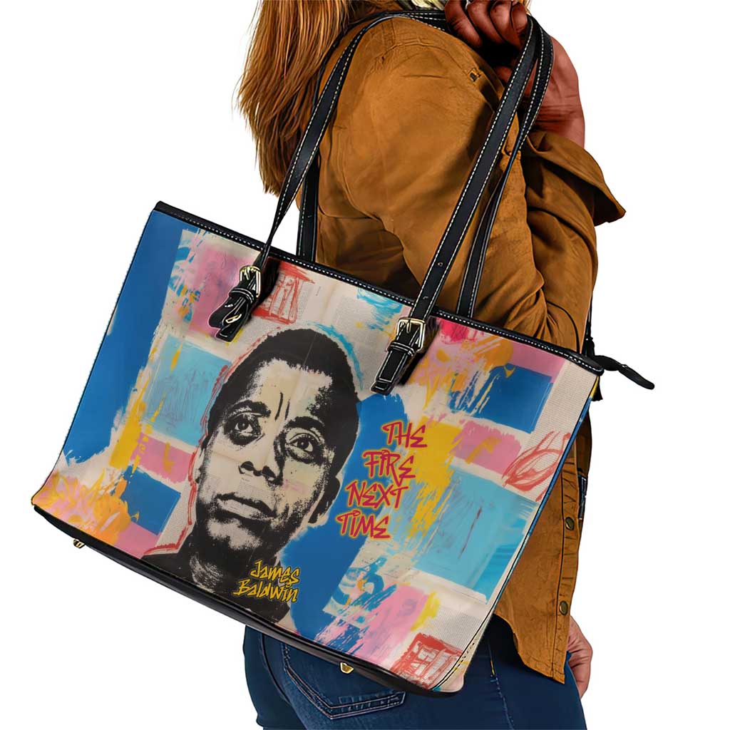 James Baldwin Leather Tote Bag Colorful Graffiti Style Portrait The Fire Next Time Text Bold Civil Rights Tribute - African Pride