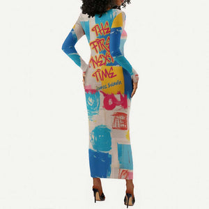James Baldwin Long Sleeve Bodycon Dress Colorful Graffiti Style Portrait The Fire Next Time Text Bold Civil Rights Tribute - African Pride