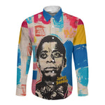 James Baldwin Long Sleeve Button Shirt Colorful Graffiti Style Portrait The Fire Next Time Text Bold Civil Rights Tribute - African Pride