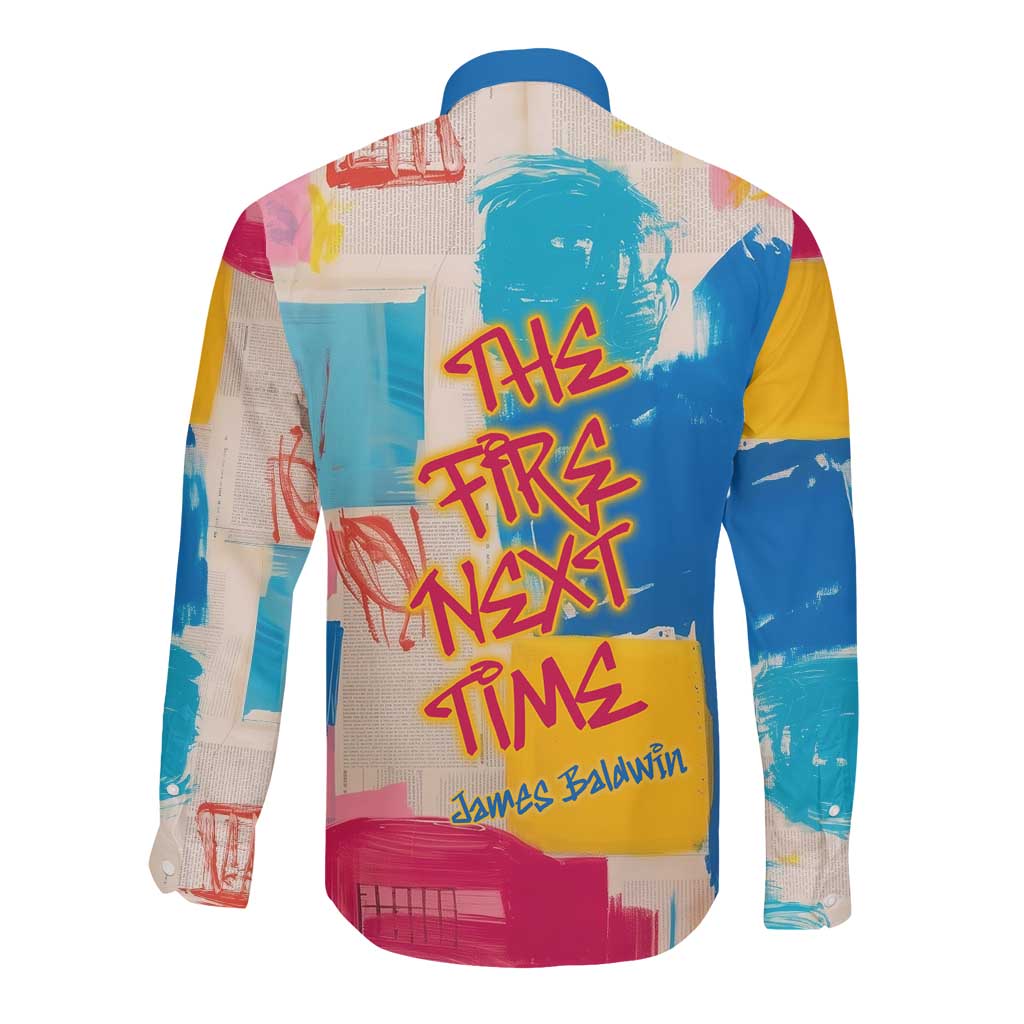 James Baldwin Long Sleeve Button Shirt Colorful Graffiti Style Portrait The Fire Next Time Text Bold Civil Rights Tribute - African Pride