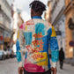 James Baldwin Long Sleeve Button Shirt Colorful Graffiti Style Portrait The Fire Next Time Text Bold Civil Rights Tribute - African Pride