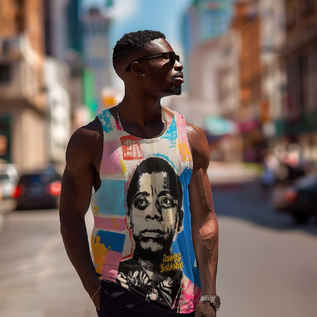 James Baldwin Men Tank Top Colorful Graffiti Style Portrait The Fire Next Time Text Bold Civil Rights Tribute - African Pride