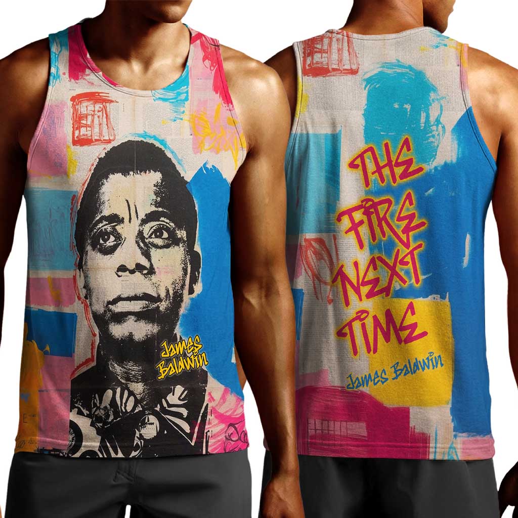 James Baldwin Men Tank Top Colorful Graffiti Style Portrait The Fire Next Time Text Bold Civil Rights Tribute - African Pride