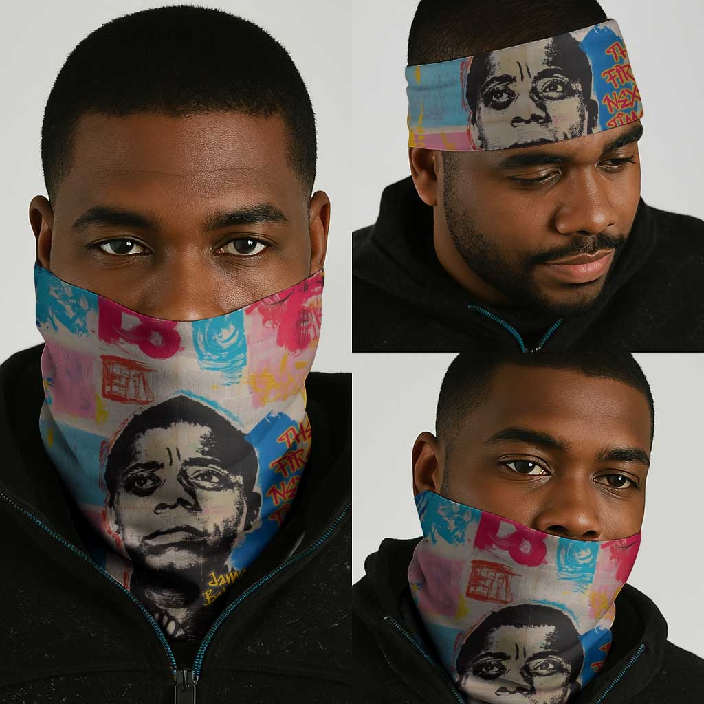 James Baldwin Neck Gaiter Colorful Graffiti Style Portrait The Fire Next Time Text Bold Civil Rights Tribute - African Pride