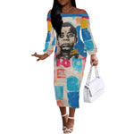 James Baldwin Off The Shoulder Long Sleeve Dress Colorful Graffiti Style Portrait The Fire Next Time Text Bold Civil Rights Tribute - African Pride
