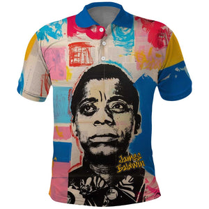 James Baldwin Polo Shirt Colorful Graffiti Style Portrait The Fire Next Time Text Bold Civil Rights Tribute TS04