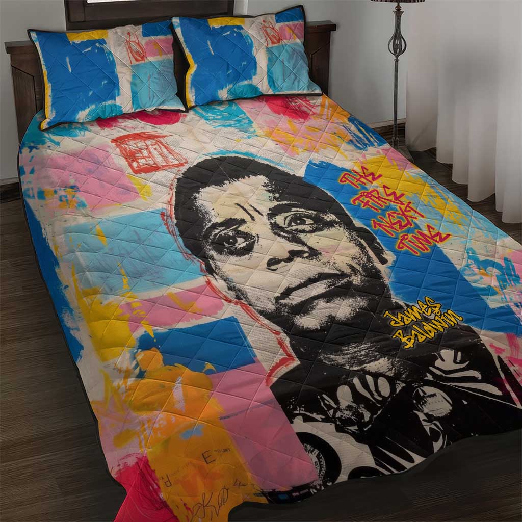James Baldwin Quilt Bed Set Colorful Graffiti Style Portrait The Fire Next Time Text Bold Civil Rights Tribute - African Pride