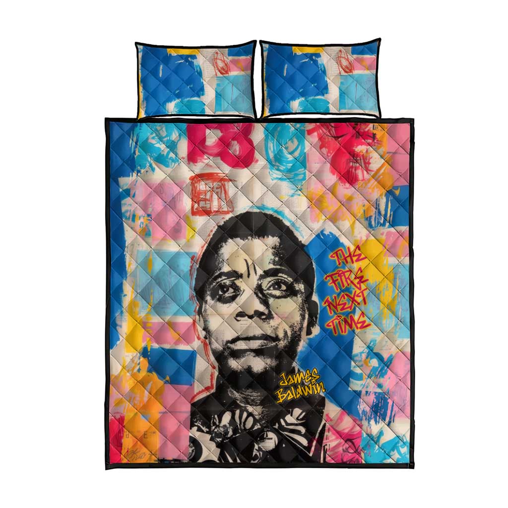 James Baldwin Quilt Bed Set Colorful Graffiti Style Portrait The Fire Next Time Text Bold Civil Rights Tribute - African Pride