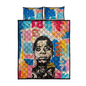 James Baldwin Quilt Bed Set Colorful Graffiti Style Portrait The Fire Next Time Text Bold Civil Rights Tribute - African Pride