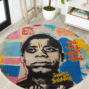 James Baldwin Round Carpet Colorful Graffiti Style Portrait The Fire Next Time Text Bold Civil Rights Tribute - African Pride