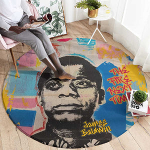 James Baldwin Round Carpet Colorful Graffiti Style Portrait The Fire Next Time Text Bold Civil Rights Tribute - African Pride