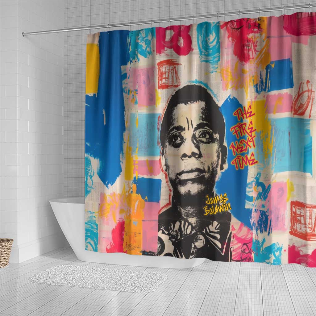 James Baldwin Shower Curtain Colorful Graffiti Style Portrait The Fire Next Time Text Bold Civil Rights Tribute - African Pride