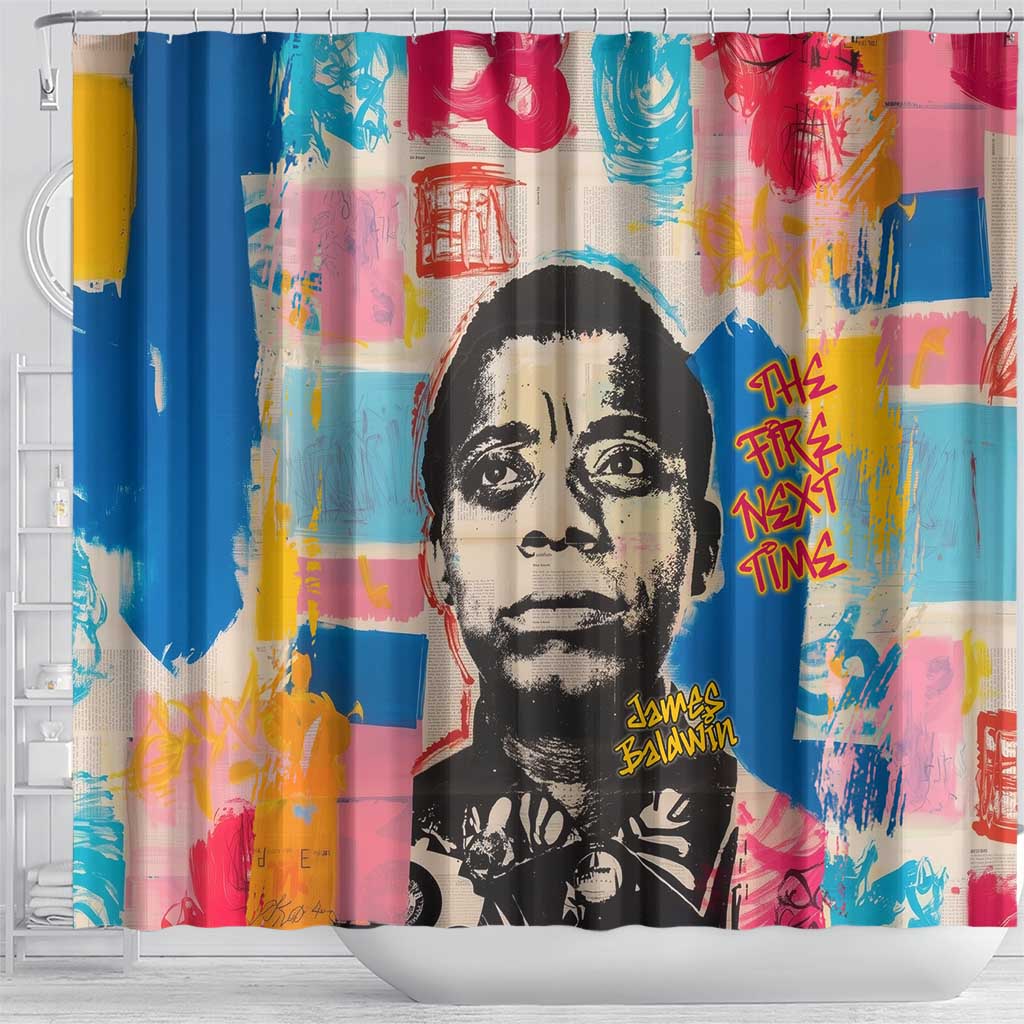 James Baldwin Shower Curtain Colorful Graffiti Style Portrait The Fire Next Time Text Bold Civil Rights Tribute - African Pride