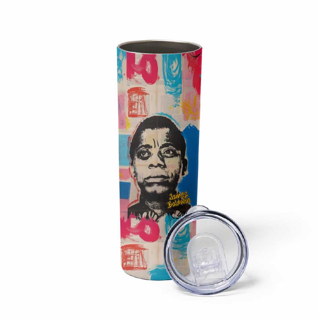 James Baldwin Skinny Tumbler Colorful Graffiti Style Portrait The Fire Next Time Text Bold Civil Rights Tribute - African Pride