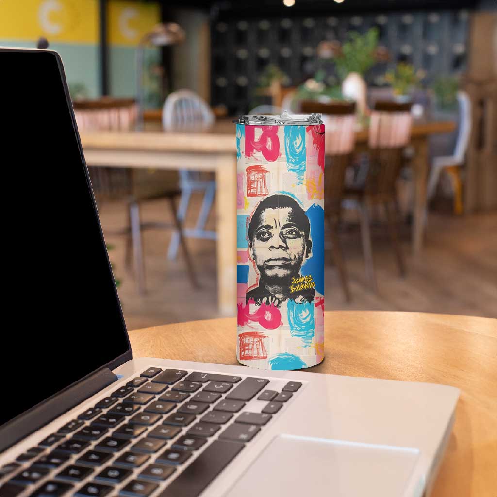 James Baldwin Skinny Tumbler Colorful Graffiti Style Portrait The Fire Next Time Text Bold Civil Rights Tribute - African Pride