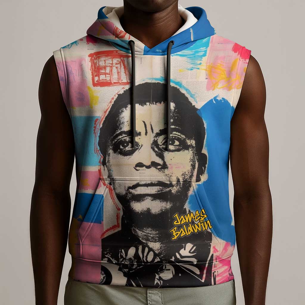 James Baldwin Sleeveless Hoodie Colorful Graffiti Style Portrait The Fire Next Time Text Bold Civil Rights Tribute - African Pride