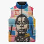 James Baldwin Sleeveless Puffer Jacket Colorful Graffiti Style Portrait The Fire Next Time Text Bold Civil Rights Tribute - African Pride
