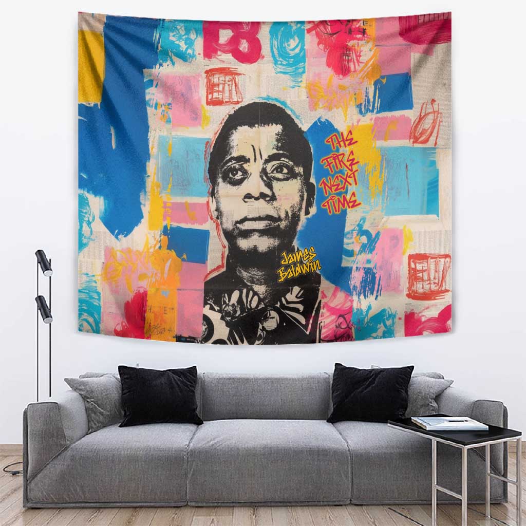 James Baldwin Tapestry Colorful Graffiti Style Portrait The Fire Next Time Text Bold Civil Rights Tribute - African Pride