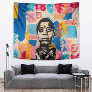 James Baldwin Tapestry Colorful Graffiti Style Portrait The Fire Next Time Text Bold Civil Rights Tribute - African Pride