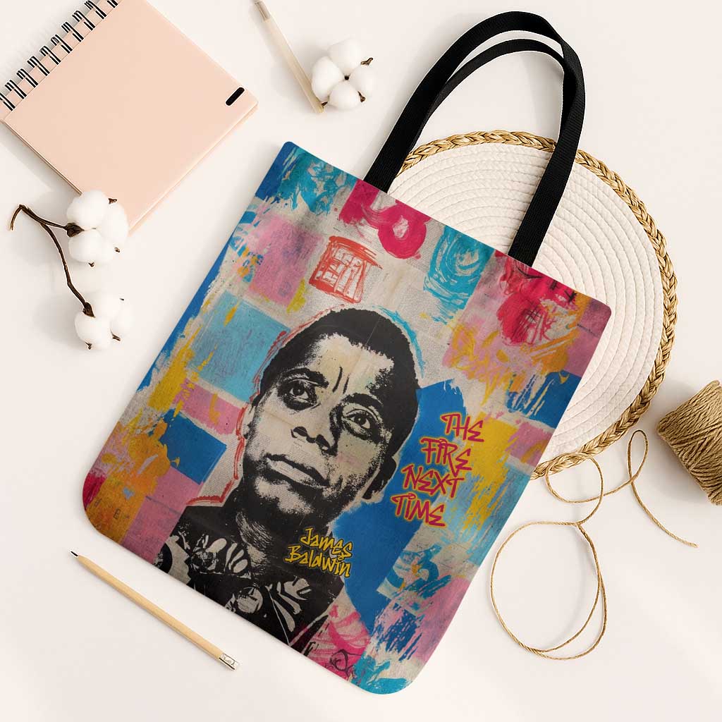 James Baldwin Tote Bag Colorful Graffiti Style Portrait The Fire Next Time Text Bold Civil Rights Tribute - African Pride