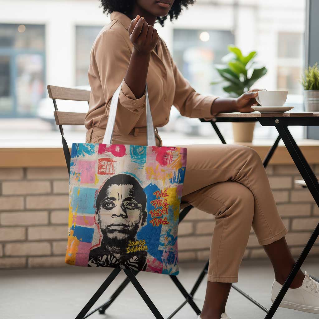 James Baldwin Tote Bag Colorful Graffiti Style Portrait The Fire Next Time Text Bold Civil Rights Tribute - African Pride