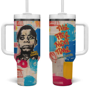 James Baldwin Tumbler With Handle Colorful Graffiti Style Portrait The Fire Next Time Text Bold Civil Rights Tribute - African Pride