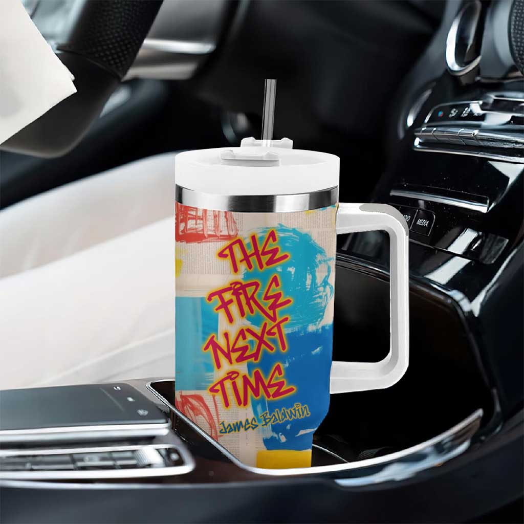 James Baldwin Tumbler With Handle Colorful Graffiti Style Portrait The Fire Next Time Text Bold Civil Rights Tribute - African Pride
