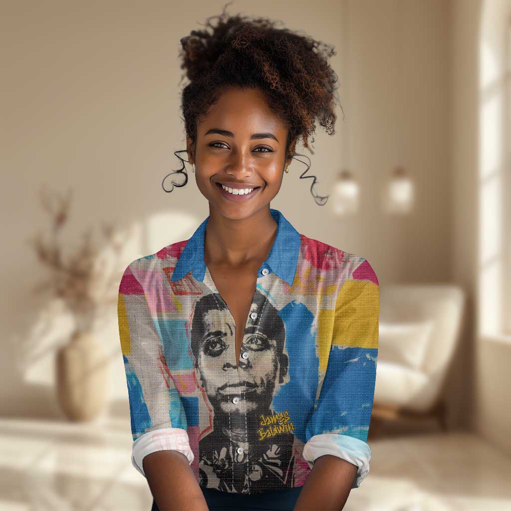 James Baldwin Women Casual Shirt Colorful Graffiti Style Portrait The Fire Next Time Text Bold Civil Rights Tribute - African Pride