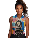 James Baldwin Women Sleeveless Polo Shirt Colorful Graffiti Style Portrait The Fire Next Time Text Bold Civil Rights Tribute - African Pride