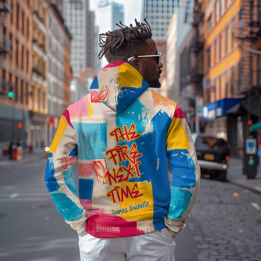 James Baldwin Zip Hoodie Colorful Graffiti Style Portrait The Fire Next Time Text Bold Civil Rights Tribute - African Pride