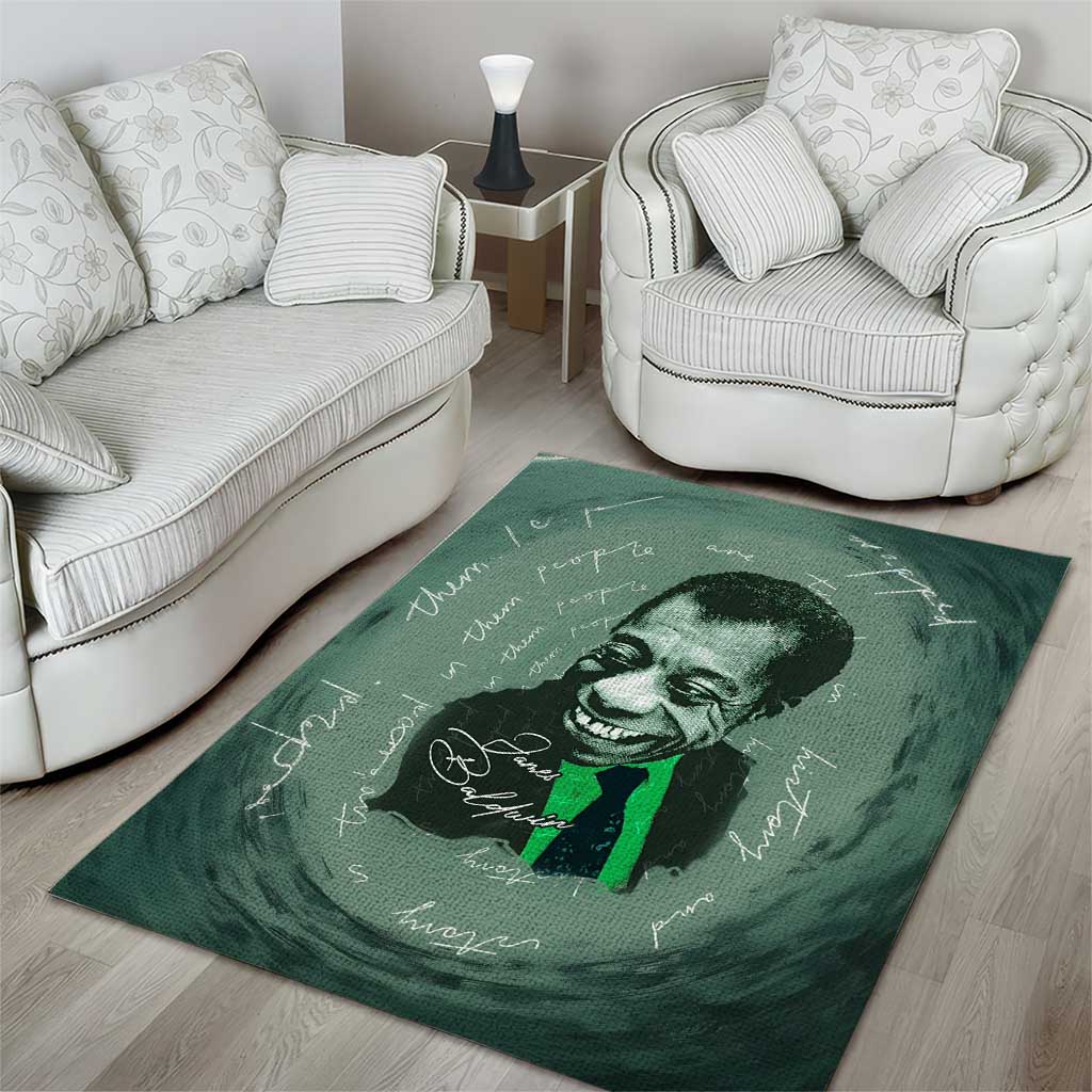 James Baldwin Area Rug Green Handwritten Script Design Smiling Portrait Civil Rights and Literature - African Pride