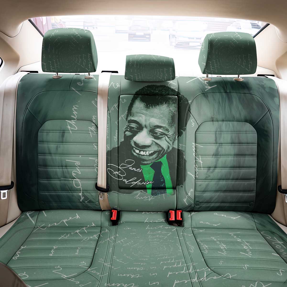 James Baldwin Back Car Seat Cover Green Handwritten Script Design Smiling Portrait Civil Rights and Literature - African Pride
