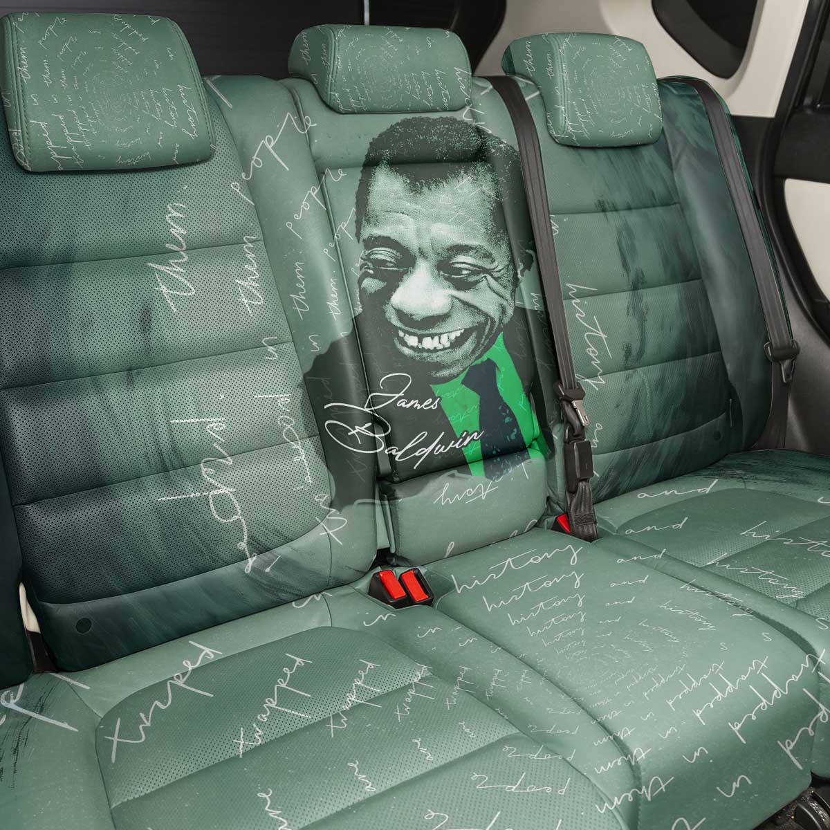 James Baldwin Back Car Seat Cover Green Handwritten Script Design Smiling Portrait Civil Rights and Literature - African Pride