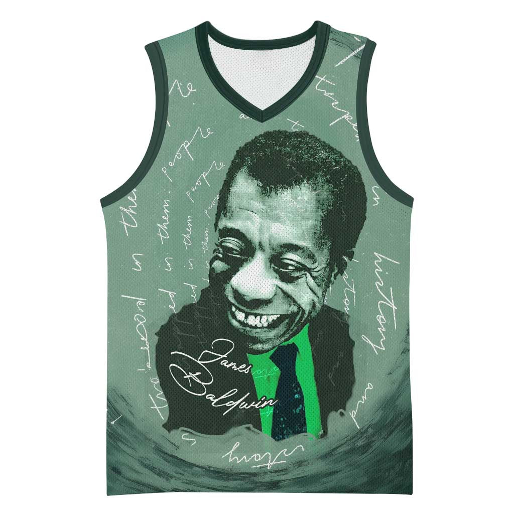 James Baldwin Basketball Jersey Green Handwritten Script Design Smiling Portrait Civil Rights and Literature - African Pride