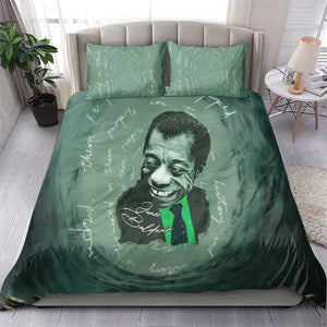 James Baldwin Bedding Set Green Handwritten Script Design Smiling Portrait Civil Rights and Literature - African Pride