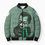 James Baldwin Bomber Puffer Jacket Green Handwritten Script Design Smiling Portrait Civil Rights and Literature - African Pride