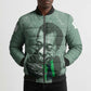James Baldwin Bomber Puffer Jacket Green Handwritten Script Design Smiling Portrait Civil Rights and Literature - African Pride