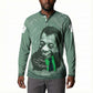 James Baldwin Button Sweatshirt Green Handwritten Script Design Smiling Portrait Civil Rights and Literature