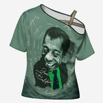 James Baldwin Cross Shoulder Shirt Green Handwritten Script Design Smiling Portrait Civil Rights and Literature - African Pride