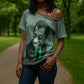 James Baldwin Cross Shoulder Shirt Green Handwritten Script Design Smiling Portrait Civil Rights and Literature - African Pride
