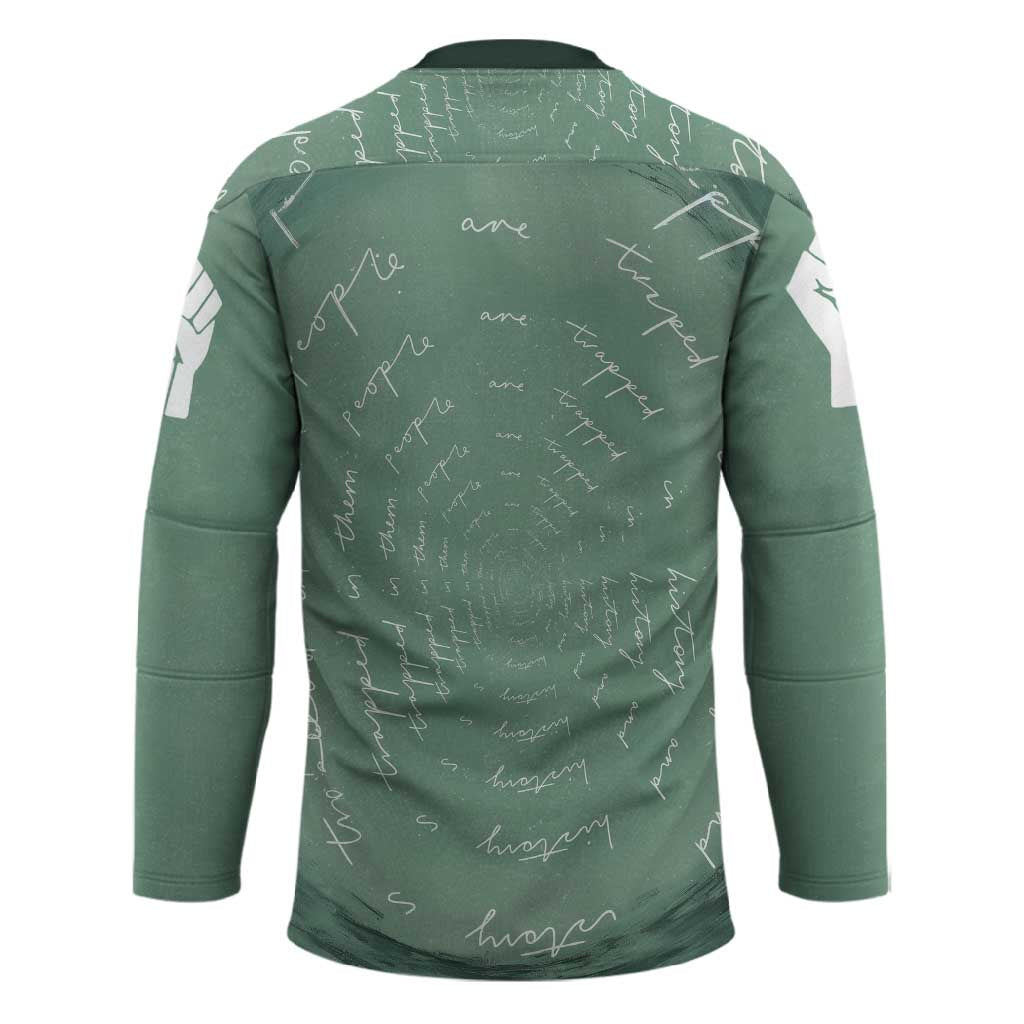 James Baldwin Hockey Jersey Green Handwritten Script Design Smiling Portrait Civil Rights and Literature - African Pride