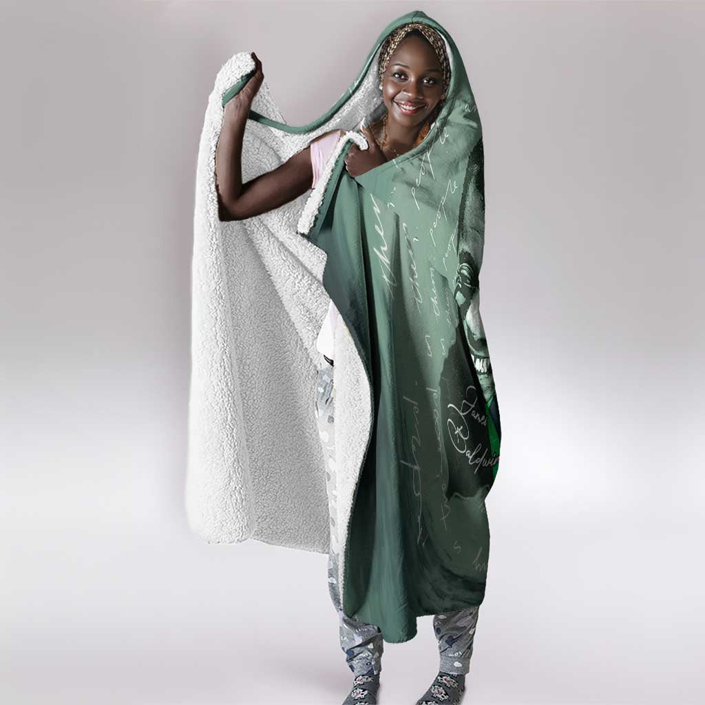 James Baldwin Hooded Blanket Green Handwritten Script Design Smiling Portrait Civil Rights and Literature - African Pride