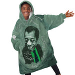 James Baldwin Kid Wearable Blanket Hoodie Green Handwritten Script Design Smiling Portrait Civil Rights and Literature - African Pride
